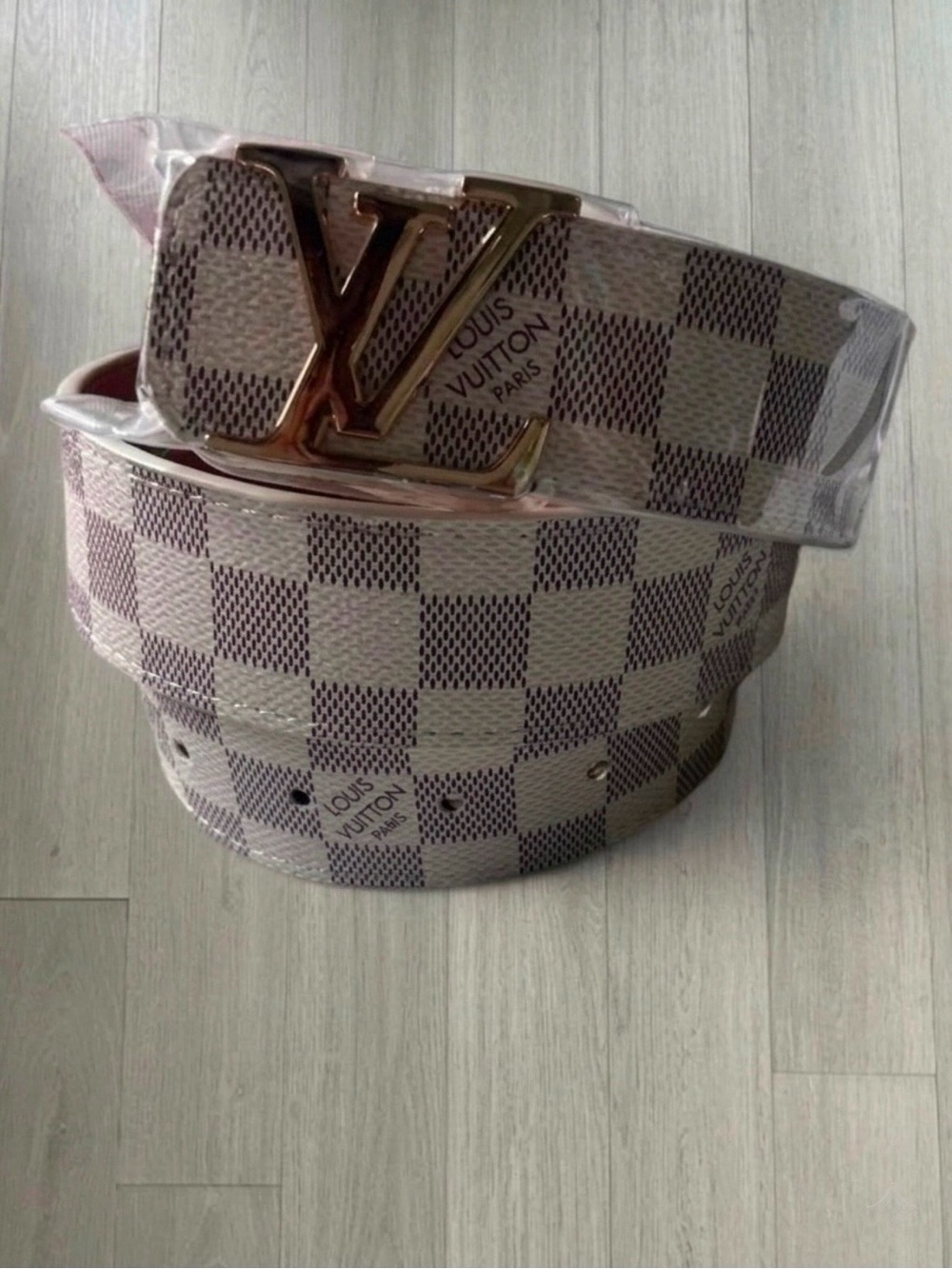 Louis Vuitton Gold-Tone Buckle Belt with Brown Strap